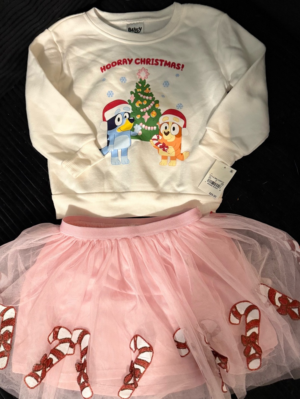 Bluey Hooray Christmas! Kids Holiday Sweatshirt and Pink Tulle Skirt Set
